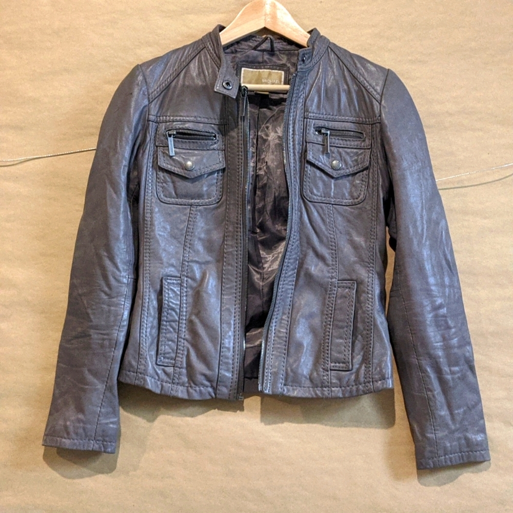 Leather grey jacket by Michael Kors